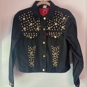 Gazoz Extra Label Rhinestone Black Denim Jacket